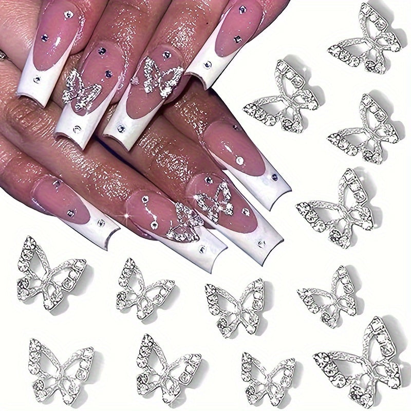 100pcs 3D Butterfly Nail Art Charms, DIY Nail Faux Jewelry Decorations, Glitter Accents For Manicure, Craft Supplies